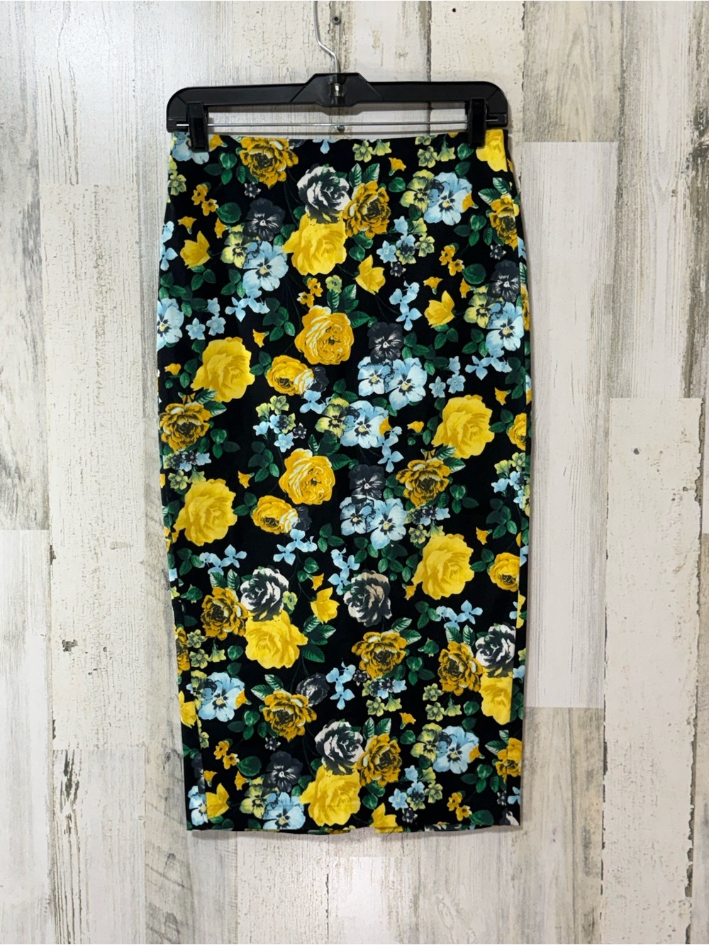 ASOS Black Pencil Skirt with Yellow & Light Blue Floral Print